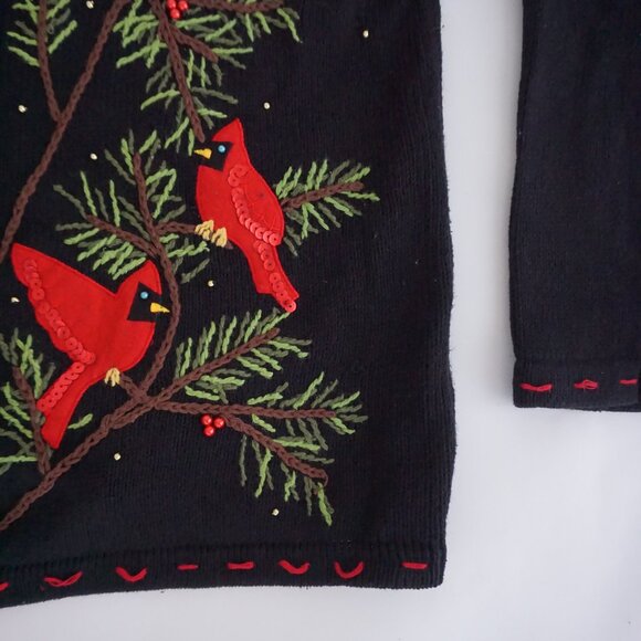 Vintage White Stag Black Cardinal Cardigan Festive Ugly Christmas Cardigan XL - Picture 4 of 10